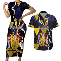 Personalized Barbados Emancipation Day Couples Matching Short Sleeve Bodycon Dress and Hawaiian Shirt Luxury Gold Trident - Wonder Print Shop