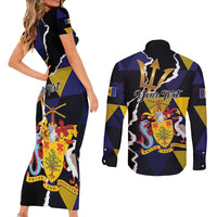 Personalized Barbados Emancipation Day Couples Matching Short Sleeve Bodycon Dress and Long Sleeve Button Shirt Luxury Gold Trident - Wonder Print Shop