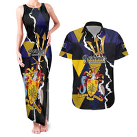 Personalized Barbados Emancipation Day Couples Matching Tank Maxi Dress and Hawaiian Shirt Luxury Gold Trident - Wonder Print Shop
