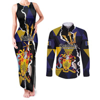 Personalized Barbados Emancipation Day Couples Matching Tank Maxi Dress and Long Sleeve Button Shirt Luxury Gold Trident - Wonder Print Shop