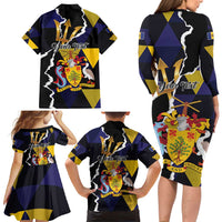Personalized Barbados Emancipation Day Family Matching Long Sleeve Bodycon Dress and Hawaiian Shirt Luxury Gold Trident - Wonder Print Shop