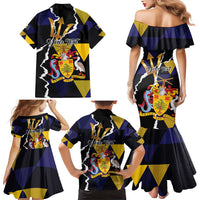 Personalized Barbados Emancipation Day Family Matching Mermaid Dress and Hawaiian Shirt Luxury Gold Trident - Wonder Print Shop