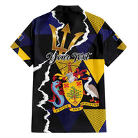 Personalized Barbados Emancipation Day Family Matching Off The Shoulder Long Sleeve Dress and Hawaiian Shirt Luxury Gold Trident - Wonder Print Shop
