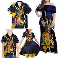 Personalized Barbados Emancipation Day Family Matching Off Shoulder Maxi Dress and Hawaiian Shirt Luxury Gold Trident - Wonder Print Shop