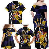 Personalized Barbados Emancipation Day Family Matching Off Shoulder Maxi Dress and Hawaiian Shirt Luxury Gold Trident - Wonder Print Shop