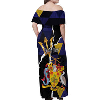 Personalized Barbados Emancipation Day Family Matching Off Shoulder Maxi Dress and Hawaiian Shirt Luxury Gold Trident - Wonder Print Shop