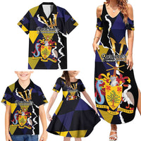 Personalized Barbados Emancipation Day Family Matching Summer Maxi Dress and Hawaiian Shirt Luxury Gold Trident - Wonder Print Shop