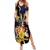 Personalized Barbados Emancipation Day Family Matching Summer Maxi Dress and Hawaiian Shirt Luxury Gold Trident - Wonder Print Shop