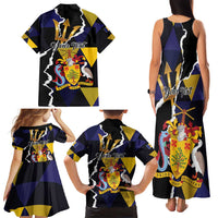 Personalized Barbados Emancipation Day Family Matching Tank Maxi Dress and Hawaiian Shirt Luxury Gold Trident - Wonder Print Shop
