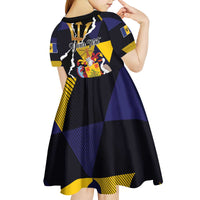 Personalized Barbados Emancipation Day Kid Short Sleeve Dress Luxury Gold Trident - Wonder Print Shop