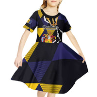 Personalized Barbados Emancipation Day Kid Short Sleeve Dress Luxury Gold Trident - Wonder Print Shop
