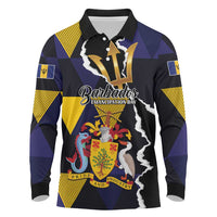 Personalized Barbados Emancipation Day Long Sleeve Polo Shirt Luxury Gold Trident - Wonder Print Shop
