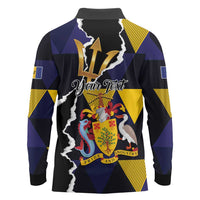 Personalized Barbados Emancipation Day Long Sleeve Polo Shirt Luxury Gold Trident - Wonder Print Shop