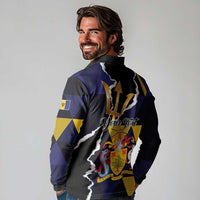 Personalized Barbados Emancipation Day Long Sleeve Polo Shirt Luxury Gold Trident - Wonder Print Shop