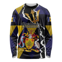 Personalized Barbados Emancipation Day Long Sleeve Shirt Luxury Gold Trident - Wonder Print Shop