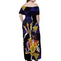 Personalized Barbados Emancipation Day Off Shoulder Maxi Dress Luxury Gold Trident - Wonder Print Shop