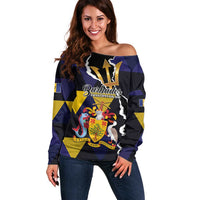 Personalized Barbados Emancipation Day Off Shoulder Sweater Luxury Gold Trident - Wonder Print Shop