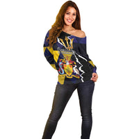 Personalized Barbados Emancipation Day Off Shoulder Sweater Luxury Gold Trident - Wonder Print Shop