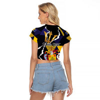 Personalized Barbados Emancipation Day Raglan Cropped T Shirt Luxury Gold Trident - Wonder Print Shop
