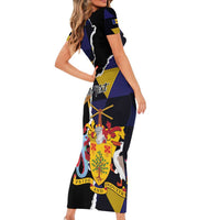 Personalized Barbados Emancipation Day Short Sleeve Bodycon Dress Luxury Gold Trident - Wonder Print Shop