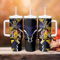 Personalized Barbados Emancipation Day Tumbler With Handle Luxury Gold Trident - Wonder Print Shop