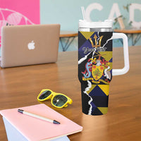 Personalized Barbados Emancipation Day Tumbler With Handle Luxury Gold Trident - Wonder Print Shop