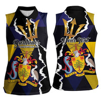 Personalized Barbados Emancipation Day Women Sleeveless Polo Shirt Luxury Gold Trident - Wonder Print Shop