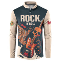 Rock and Roll Skull Guitar Button Sweatshirt Welsh Dragon - Wonder Print Shop