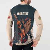 Rock and Roll Skull Guitar Button Sweatshirt Welsh Dragon - Wonder Print Shop