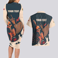 Rock and Roll Skull Guitar Couples Matching Long Sleeve Bodycon Dress and Hawaiian Shirt Welsh Dragon - Wonder Print Shop