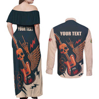 Rock and Roll Skull Guitar Couples Matching Off Shoulder Maxi Dress and Long Sleeve Button Shirt Welsh Dragon - Wonder Print Shop
