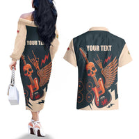 Rock and Roll Skull Guitar Couples Matching Off The Shoulder Long Sleeve Dress and Hawaiian Shirt Welsh Dragon - Wonder Print Shop