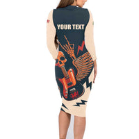 Rock and Roll Skull Guitar Family Matching Long Sleeve Bodycon Dress and Hawaiian Shirt Welsh Dragon - Wonder Print Shop