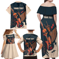 Rock and Roll Skull Guitar Family Matching Off Shoulder Maxi Dress and Hawaiian Shirt Welsh Dragon - Wonder Print Shop