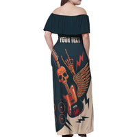 Rock and Roll Skull Guitar Family Matching Off Shoulder Maxi Dress and Hawaiian Shirt Welsh Dragon - Wonder Print Shop