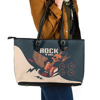 Rock and Roll Skull Guitar Leather Tote Bag Welsh Dragon - Wonder Print Shop
