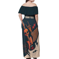 Rock and Roll Skull Guitar Off Shoulder Maxi Dress Welsh Dragon - Wonder Print Shop