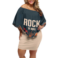 Rock and Roll Skull Guitar Off Shoulder Short Dress Welsh Dragon - Wonder Print Shop