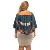 Rock and Roll Skull Guitar Off Shoulder Short Dress Welsh Dragon - Wonder Print Shop