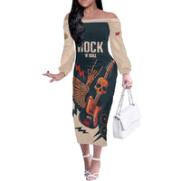 Rock and Roll Skull Guitar Off The Shoulder Long Sleeve Dress Welsh Dragon - Wonder Print Shop