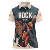 Rock and Roll Skull Guitar Women Polo Shirt Welsh Dragon - Wonder Print Shop