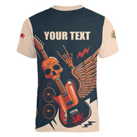 Rock and Roll Skull Guitar Women V-Neck T-Shirt Welsh Dragon - Wonder Print Shop