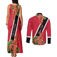 Trinidad and Tobago Couples Matching Tank Maxi Dress and Long Sleeve Button Shirt Scarlet Ibis With Chaconia Flower - Wonder Print Shop