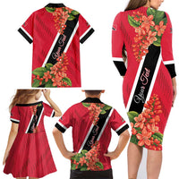 Trinidad and Tobago Family Matching Long Sleeve Bodycon Dress and Hawaiian Shirt Scarlet Ibis With Chaconia Flower - Wonder Print Shop