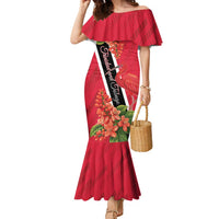 Trinidad and Tobago Family Matching Mermaid Dress and Hawaiian Shirt Scarlet Ibis With Chaconia Flower - Wonder Print Shop