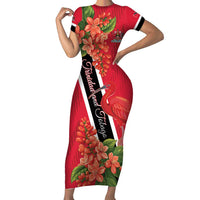 Trinidad and Tobago Family Matching Short Sleeve Bodycon Dress and Hawaiian Shirt Scarlet Ibis With Chaconia Flower - Wonder Print Shop