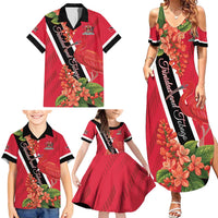 Trinidad and Tobago Family Matching Summer Maxi Dress and Hawaiian Shirt Scarlet Ibis With Chaconia Flower - Wonder Print Shop