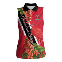 Trinidad and Tobago Women Sleeveless Polo Shirt Scarlet Ibis With Chaconia Flower - Wonder Print Shop
