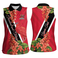 Trinidad and Tobago Women Sleeveless Polo Shirt Scarlet Ibis With Chaconia Flower - Wonder Print Shop