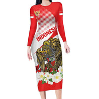 Indonesia Family Matching Long Sleeve Bodycon Dress and Hawaiian Shirt Javan Hawk Eagle Melati Flower - Wonder Print Shop